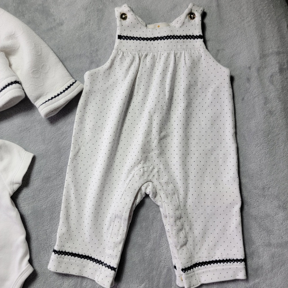 Kate Spade New York Baby Girls 3 Piece Set White Polka Dot 3M Cardigan Romper - Picture 3 of 8